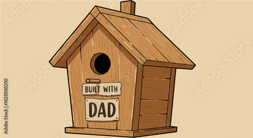 Father's day wooden birdhouse built with dad diy project vector illustration for woodworking and outdoor activities vector