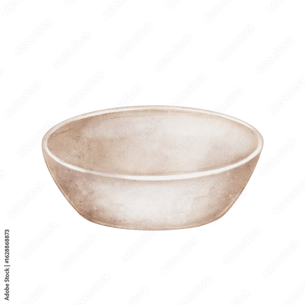 Bowl, watercolor drawing in soft beige tones, isolated on white background. Ideal for kitchen design, culinary projects, cafe branding, recipe books, or food blogs. Bowl, watercolor drawing in soft beige tones, isolated on white background. Ideal for kitchen design, culinary projects, cafe branding, recipe books, or food blogs.