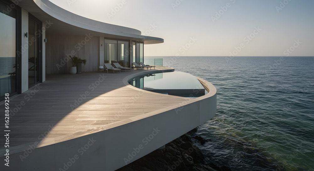 Obraz premium Oceanfront villa infinity pool luxury home architecture design seaside resort vacation destination escape
