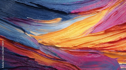 Fototapeta Naklejka Na Ścianę i Meble -  Colorful strokes of thick paint creating an abstract, vibrant, textured landscape