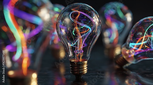 Abstract light bulb conceptualization of ideas and innovation against dark background.