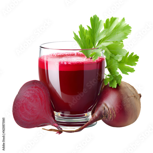 Vibrant Beetroot Juice in Glass with Fresh Beetroots and Green Leaves on Black