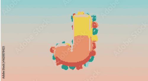 Playful decorative 3D letter J typography. Fun cartoon alphabet initial on a pastel gradient background for design.