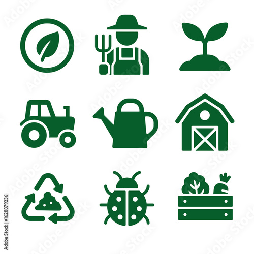 Green Farm and Garden Icons Set