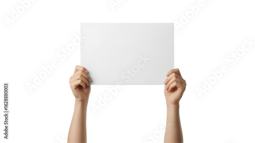 Woman's arms holding a blank white sign, ready for your message, your design