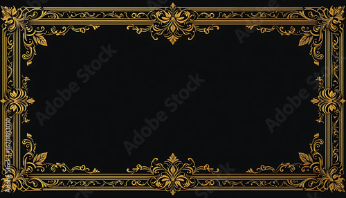 Ornate Gold Frame on Black Background.
