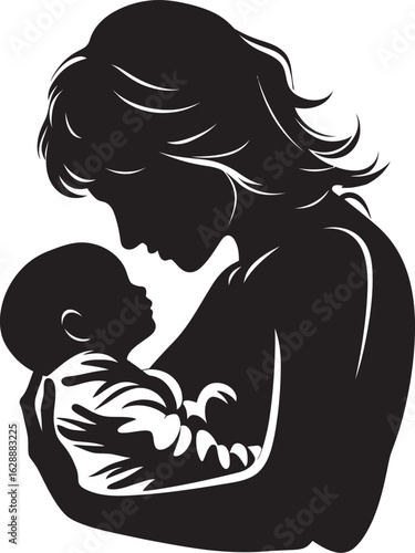 Simple Mother and Baby Silhouette Logo Design Woman Holding Baby Vector Logo Icon Design