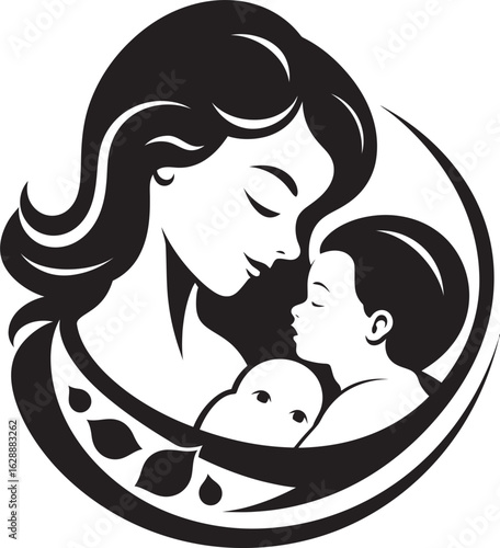Loving Mother and Baby Vector Icon Design Black Vector Logo Woman Holding Baby in Arms