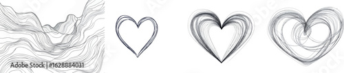 A hand-drawn love heart symbol, rendered in a continuous one line, showcases modern minimalism through the restrained palette of black and white colors
