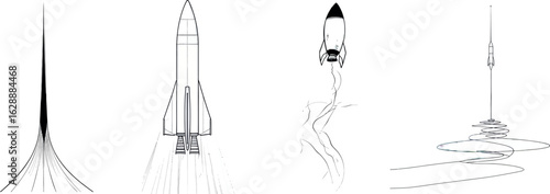A continuous one line fly rocket as shown in a modern illustration