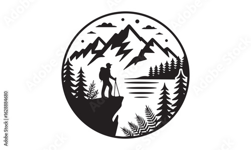 Adventure and Nature Logo Badge – Mountain, Forest, and Wilderness Vector Design