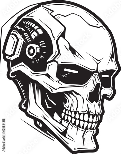 Mechanical Skull Shadow Black Skull Vector Frame