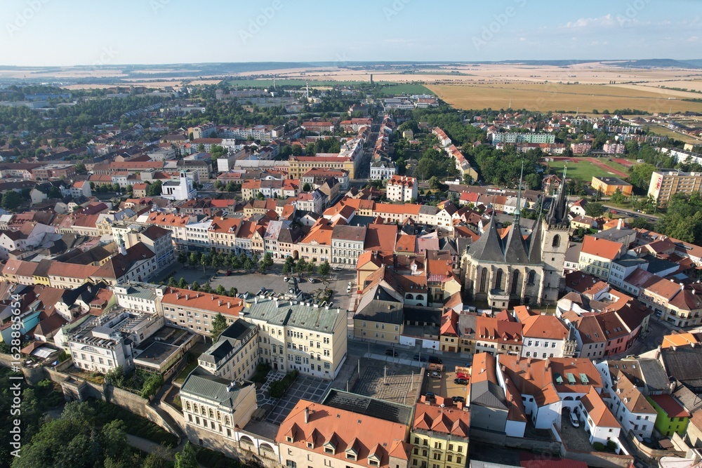 Fototapeta premium Louny historical town and city center aerial panorama, Ceske Stredohori,Bohemia Czech republic, old town square and streets landmark