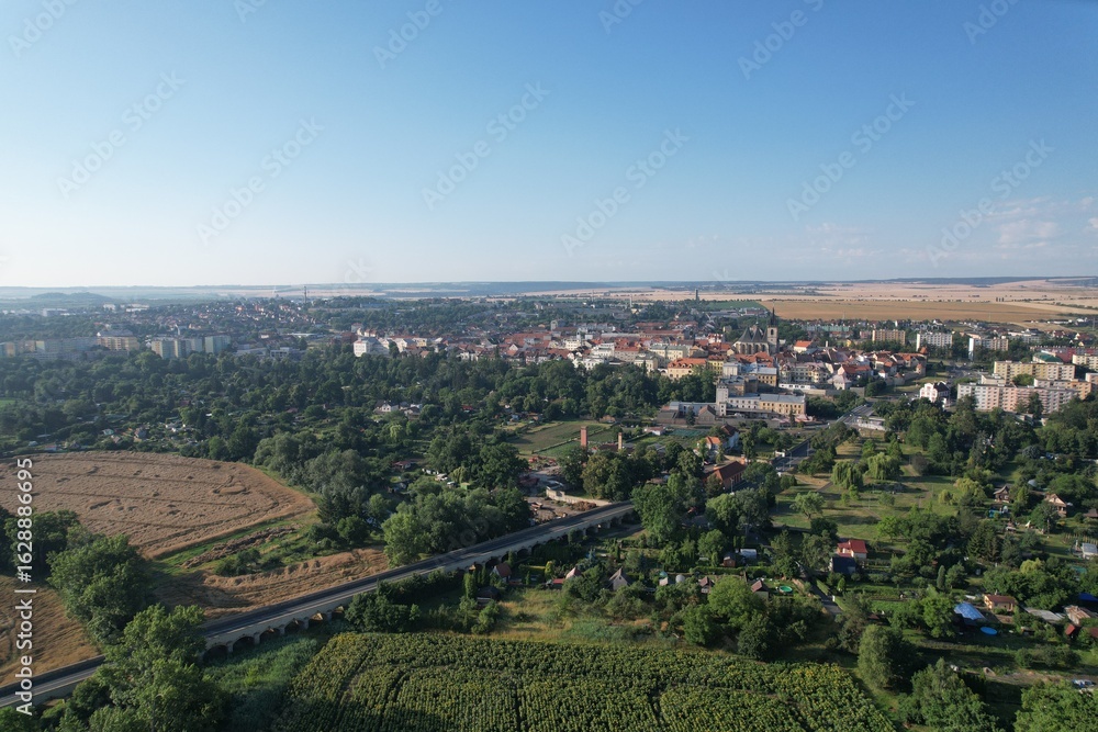 Fototapeta premium Louny historical town and city center aerial panorama, Ceske Stredohori,Bohemia Czech republic, old town square and streets landmark