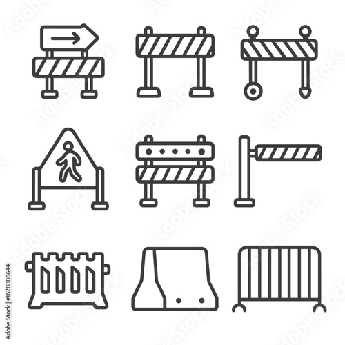 Barrier portable icons icon construction booth swinging pedestrian road concrete vector divider