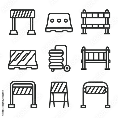 Urban safety traffic road barrier block icons rolling vector icon temporary divider