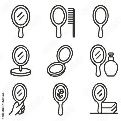 Design hair mirror perfume compact vector floral hand icon icons beside table