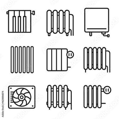 Cast radiator iron mounted fins set knob icon valve vector old