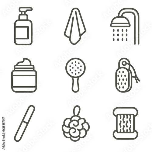 Icon set symbol outline shower spa minimal contour icons collection line vector