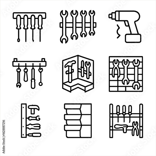 Wall vector racks power vertical screwdriver icon tool hanging garage rack grid
