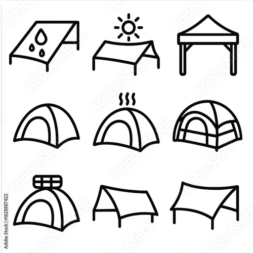 Outdoor nylon tent cover icon vector shield foldable canopy icons ventilated