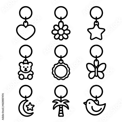 Vector minimal outline decorative keyrings icon set collection icons stroke line contour