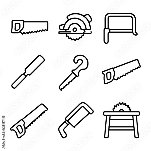 Angled carpentry icons insulated shop saws manual vector cut bench pull icon
