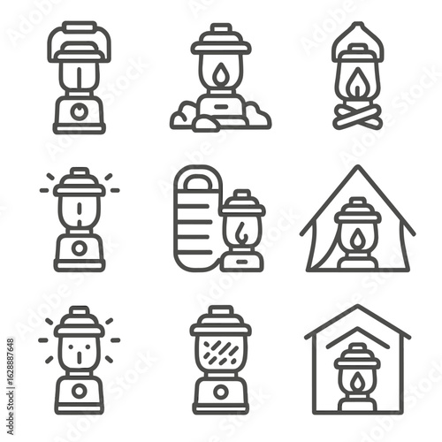 Lantern glowing icon frosted icons vector sleeping bag campfire to rechargeable flickering