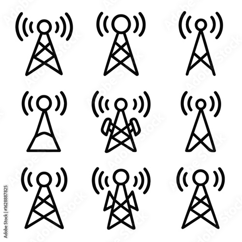 Line outline contour stroke icon minimal relay collection set towers vector symbol