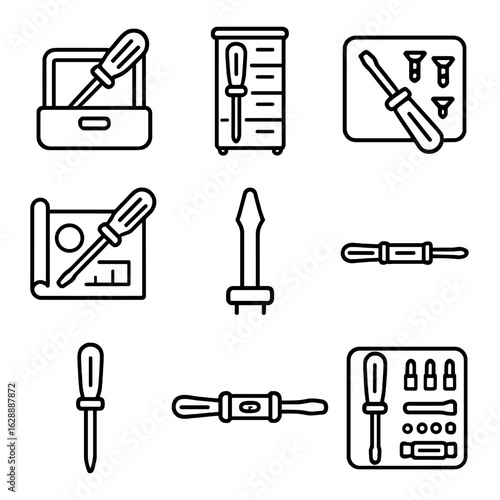 Vector set metal icon magnetic icons insulated mat tip screwdriver toolbox construction