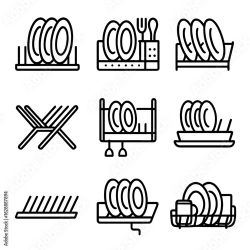 Vector icon collapsible dish rack pipe holes use draining icons full
