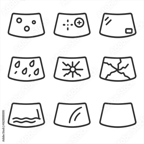 Rain sticker collection car windshield dust glare icon chip vector grid
