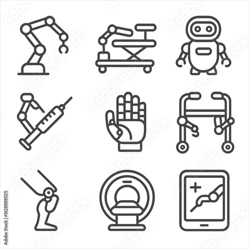 Diagnostic robotic medical vector icons tablet walker icon stretcher robotics assistive scanner