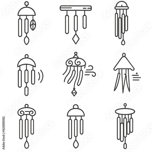 Icon wind chimes swinging ornament vector chime stringed layered decorative tall