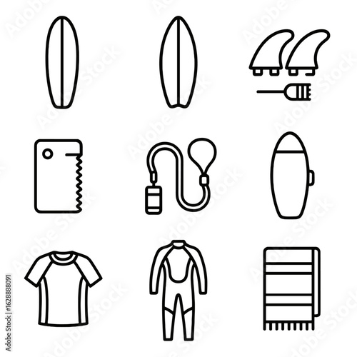 Wetsuit icon icons guard vector fins shortboard wax surf gear leash beach