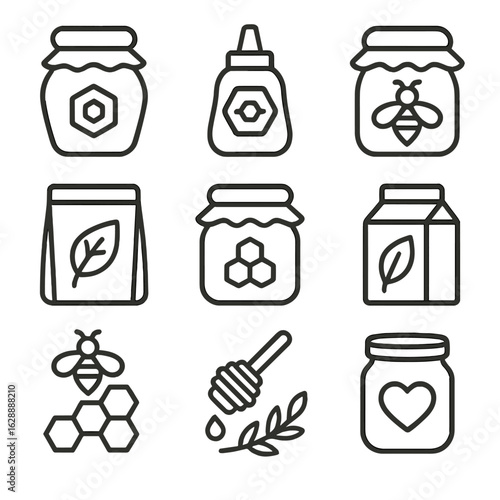 Honey collection line symbol set organic contour minimal icons outline icon stroke