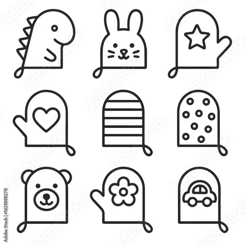 Symbol stroke gloves contour line set vector oven outline minimal collection icon