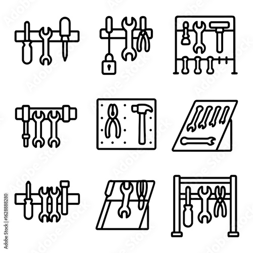 Icons feature rack workshop tool locking vector straps angled fastening icon frame
