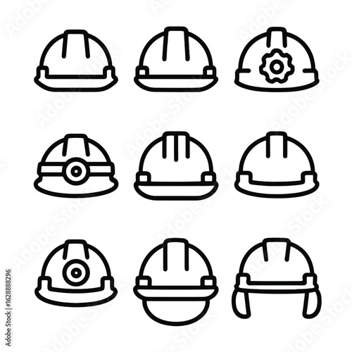 Icon symbol icons contour engineering vector line stroke set outline minimal helmets