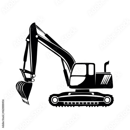 Black and White Excavator Silhouette Vector Illustration Construction Vehicle