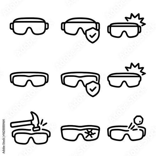Vector contour eyewear set icons impact minimal symbol outline line icon stroke