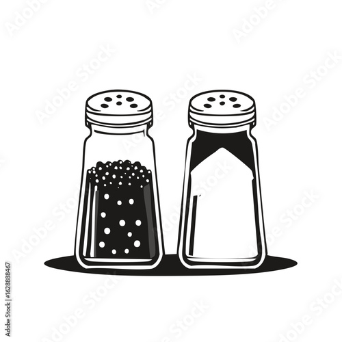 Classic kitchen salt and pepper shakers seasoning condiment set graphic illustration