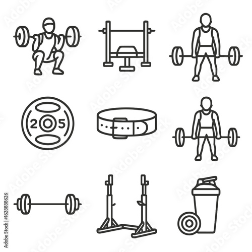 Outline symbol powerlifting line stroke icon set collection contour vector minimal