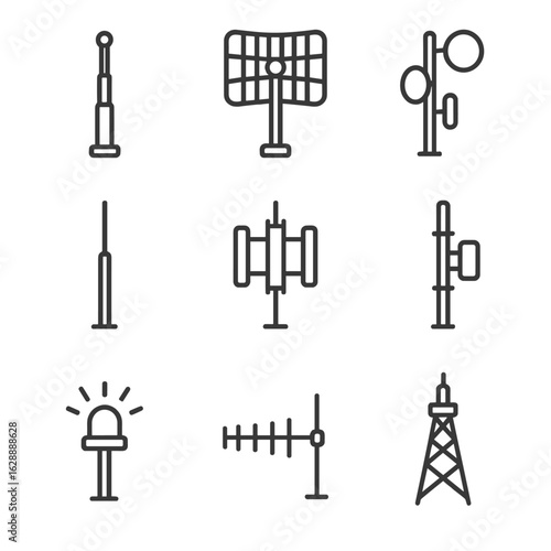 Vector icons pole grid signal mast multiple icon retractable antenna light range