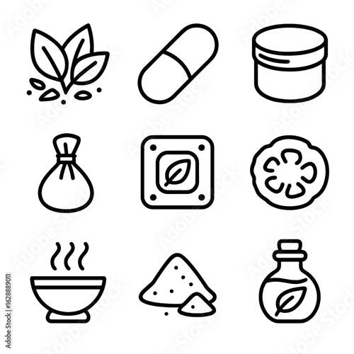 Poultice icon slice powdered icons herbal vector capsule grid oil salve leaf