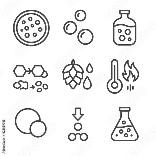 Oils temperature icons chemistry brewing icon fermentation process vector culture reaction sugar