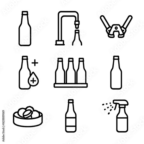 Container bottling rinsing tool filler beer icon marker vector icons sanitized rack