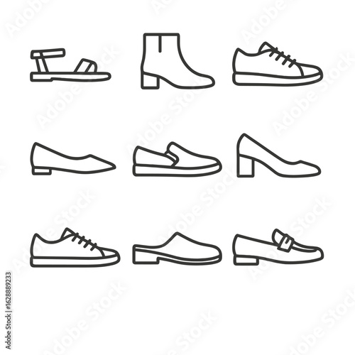 Ankle shoes minimalist footwear canvas flats block simple icon sandals boots vector