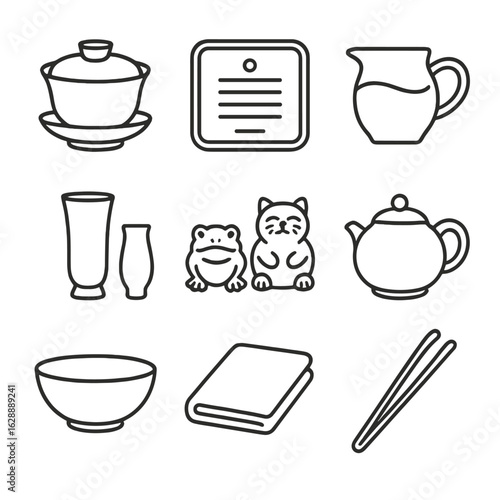Tea vector pitcher tray towel gaiwan cup rinse chinese pets icon