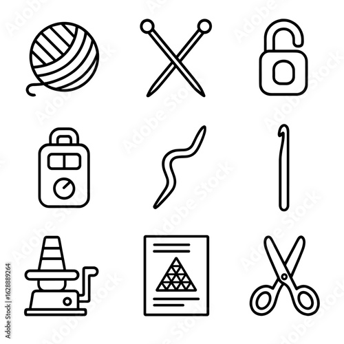 Counter needles knitting crochet icons supplies icon stitch winder hook scissors pattern